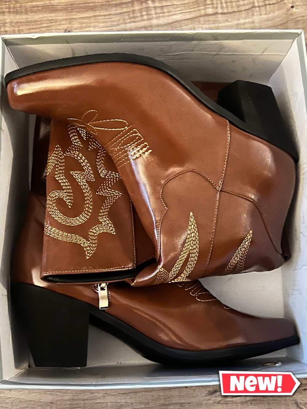 Brown Western Thigh High Boots with Embroidered Detail NWOT